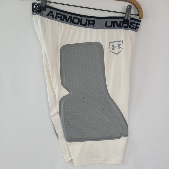 UA Under Armour Compression Slider Shorts Pads Sz XL Heat Gear White/Grey NWOT - Picture 1 of 7